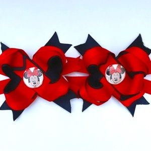 Two Bows red and black with Minnie Mouse for Girl, Enchanted for all occasion